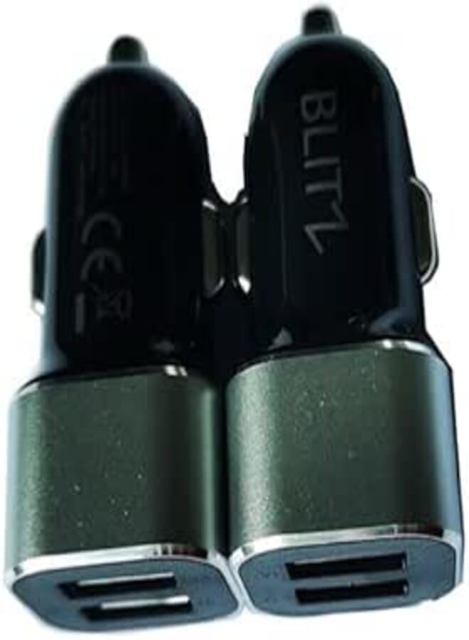 BLITZ 3.1A Dual USB Car Charger – Quick Charge for iPhone, Samsung, iPad – 12V/24V Compatible with Cigarette Lighter Socket – Compact Design with LED Indicator (Black)